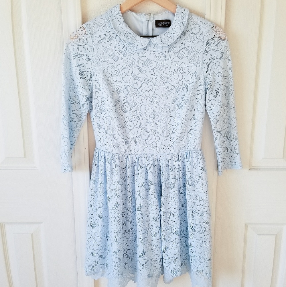 Topshop Baby Blue Collared Lace Dress